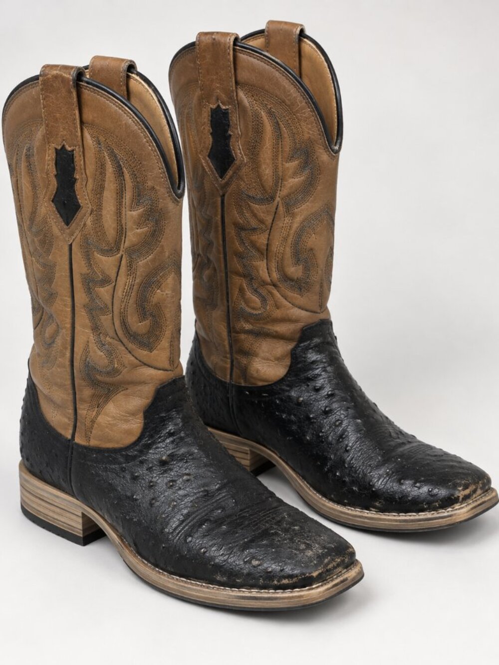 Roper Men’s Black Tan Square Toe Western Cowboy Boots Size 8.5